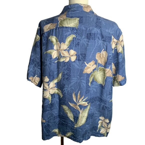 Batik Bay Silk Hawaiian Camp Shirt XXL Blue Floral Button Up Pocket Short Sleeve - Picture 4 of 6
